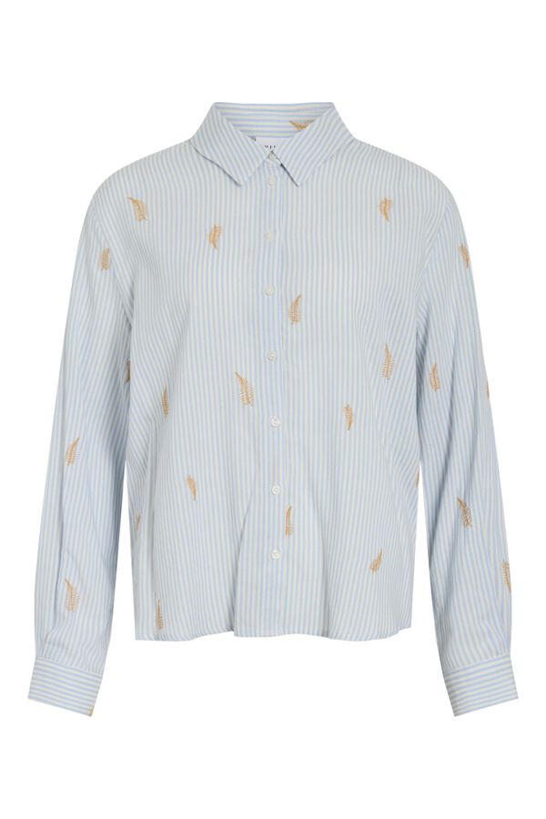 Vila Camisa con bordados de algod&oacute;n y viscosa Azul