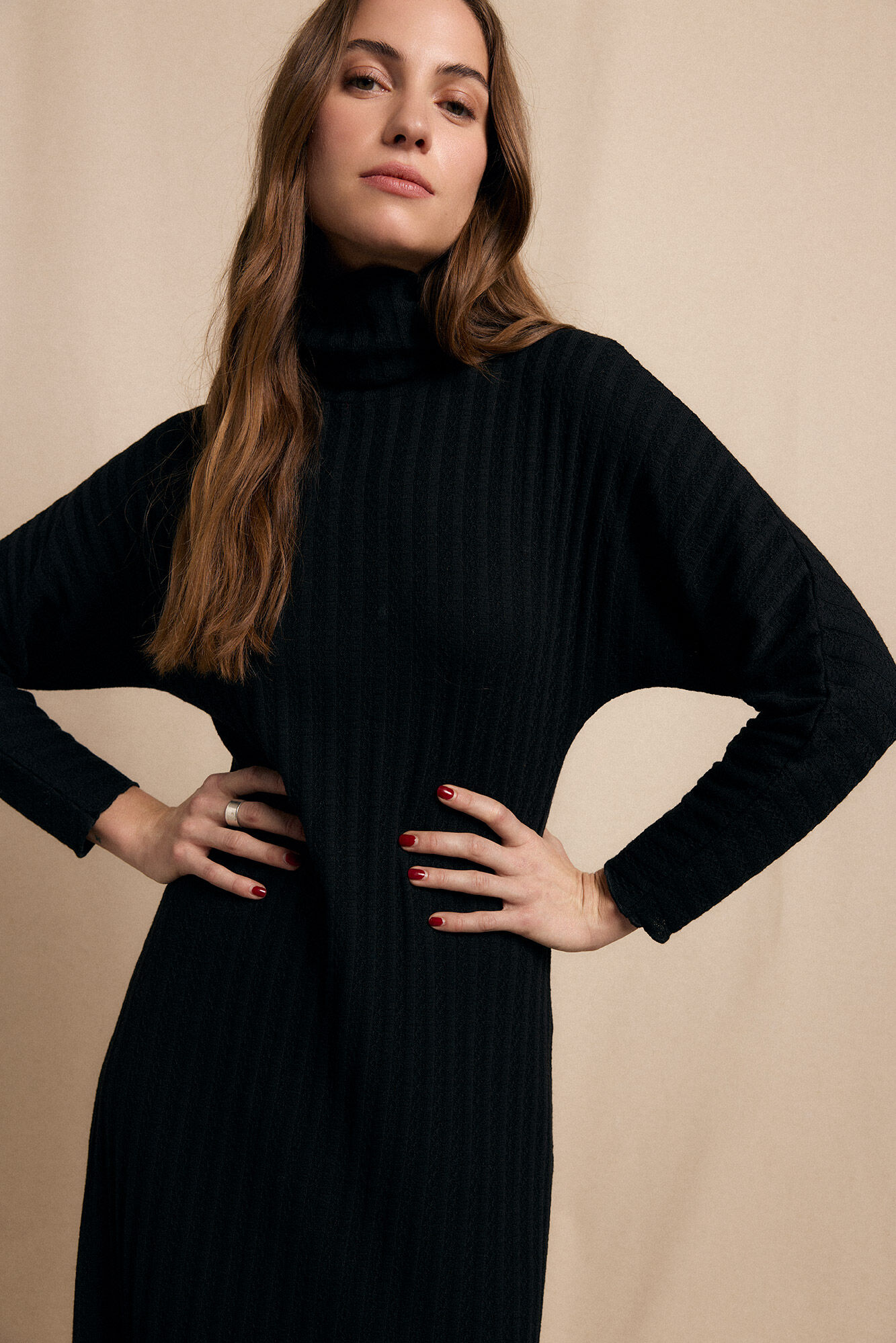 Slowlove Vestido canelado de gola alta