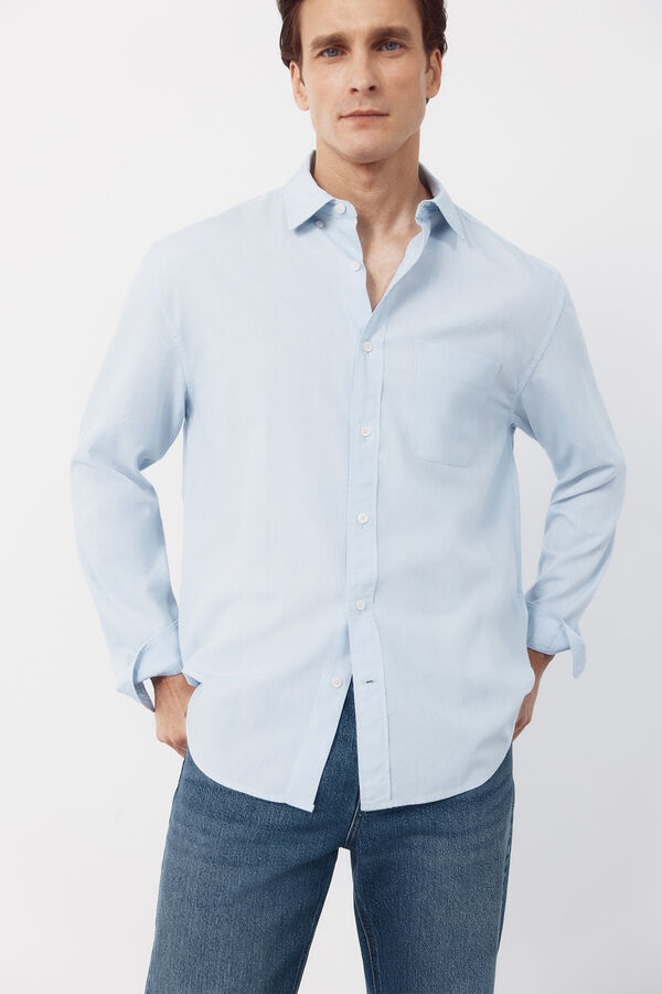 Cortefiel Camisa seersucker cuadros Azul