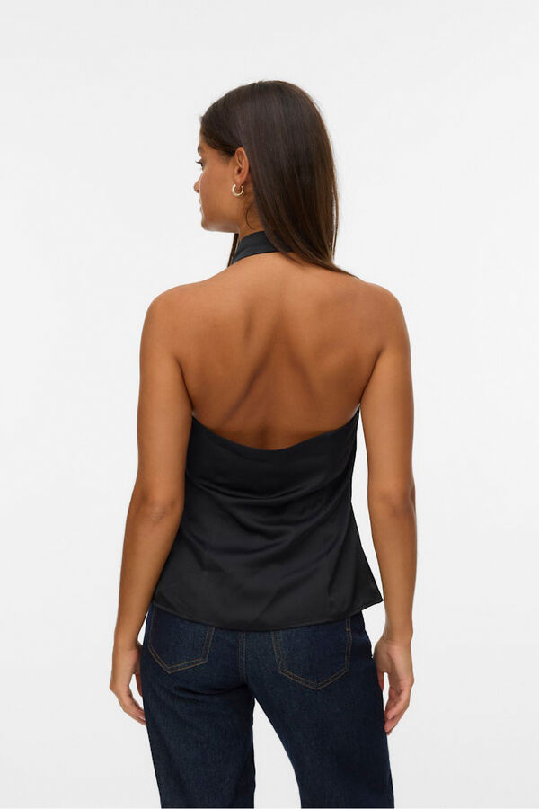 Vero Moda Top satinado atado al cuello Negro