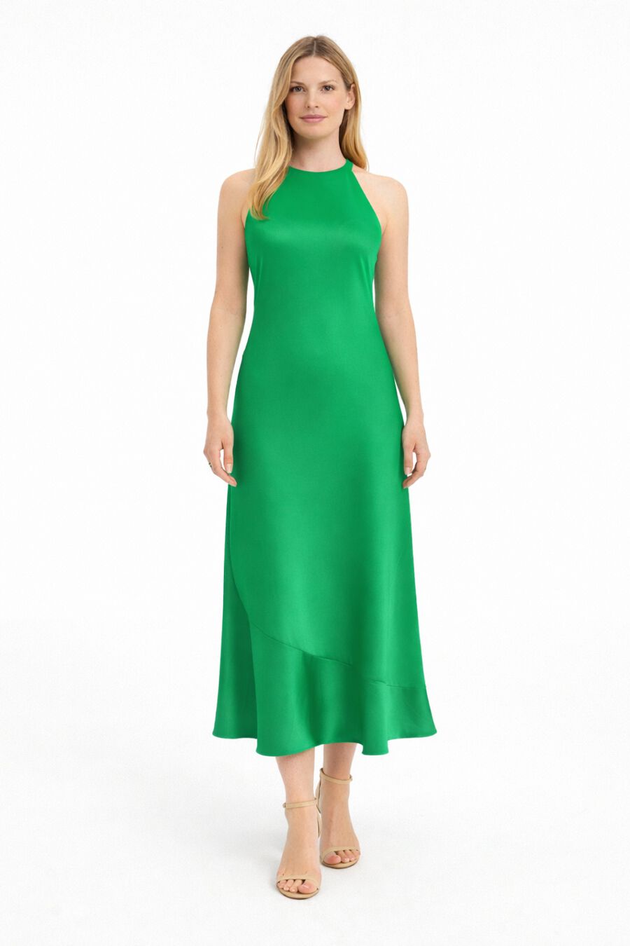 Vestido de fiesta satinado cuello halter