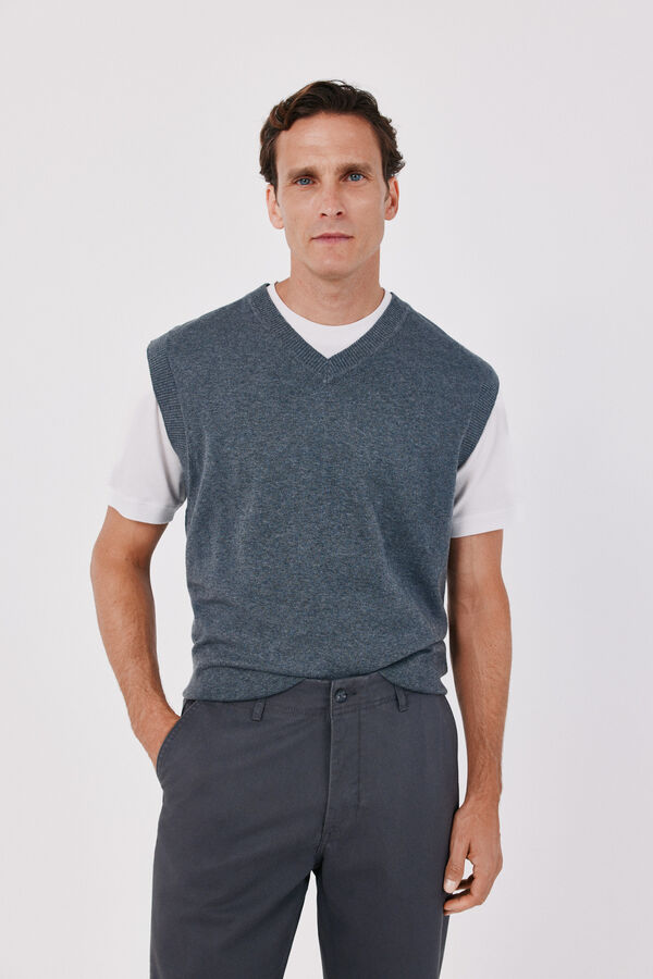 Cortefiel Chaleco punto algod&oacute;n cashmere cuello pico Azul marino