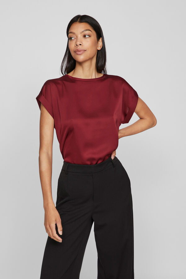 Vila Top de manga corta satinado Granate