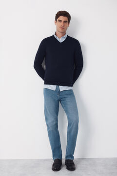 Cortefiel Jersey punto algod&oacute;n cuello pico b&aacute;sico