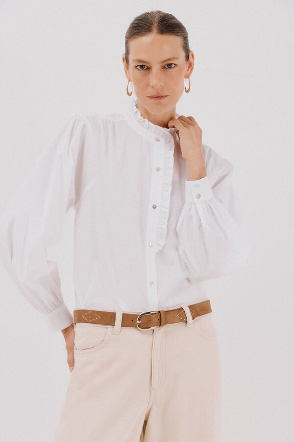 Cortefiel Blusa riscas com gola franzida Branco