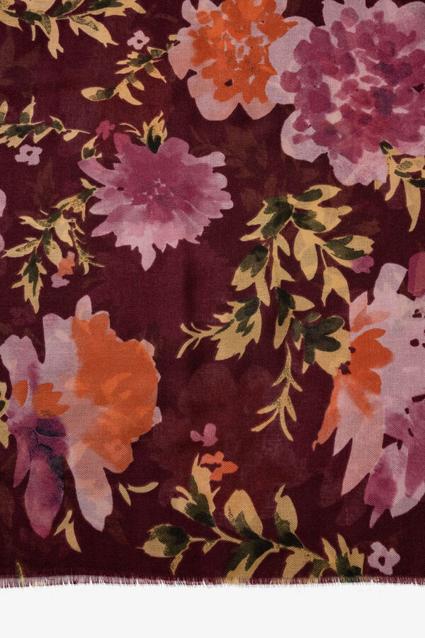 Vilanova Floral Print Rectangular Scarf Maroon