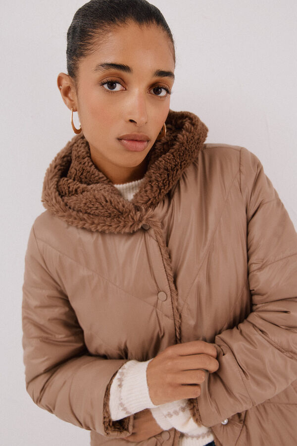 Cortefiel Abrigo largo reversible efecto pelo Beige