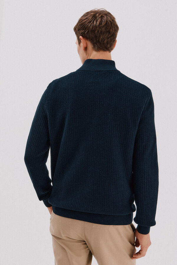 Cortefiel Jersey algod&oacute;n estructura cuello alto con botones Azul marino