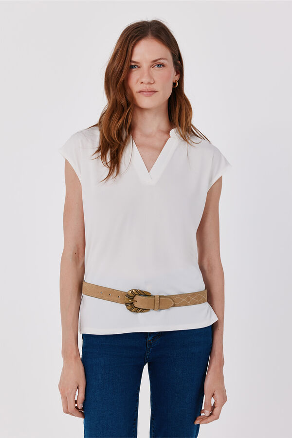 Cortefiel Camiseta b&aacute;sica cuello mao desmentido Blanco