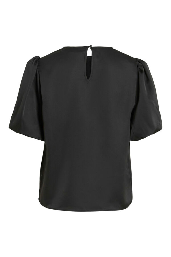 Vila Satin-finish puffed sleeve blouse Black