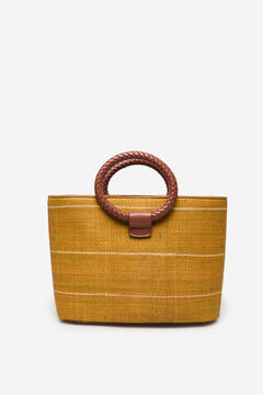 Cortefiel Bolso de mano rafia Amarillo