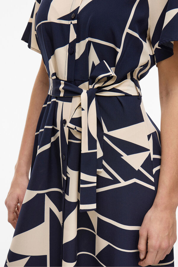 Vila Vestido camisa midi com n&oacute; Azul