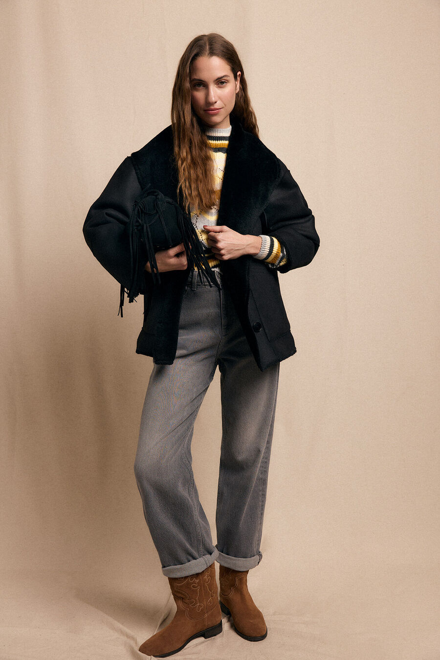 Abrigo corto efecto doble faz