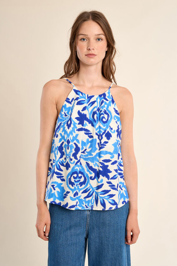 Molly Bracken Top de mujer lencero de tirantes con estampado Azul