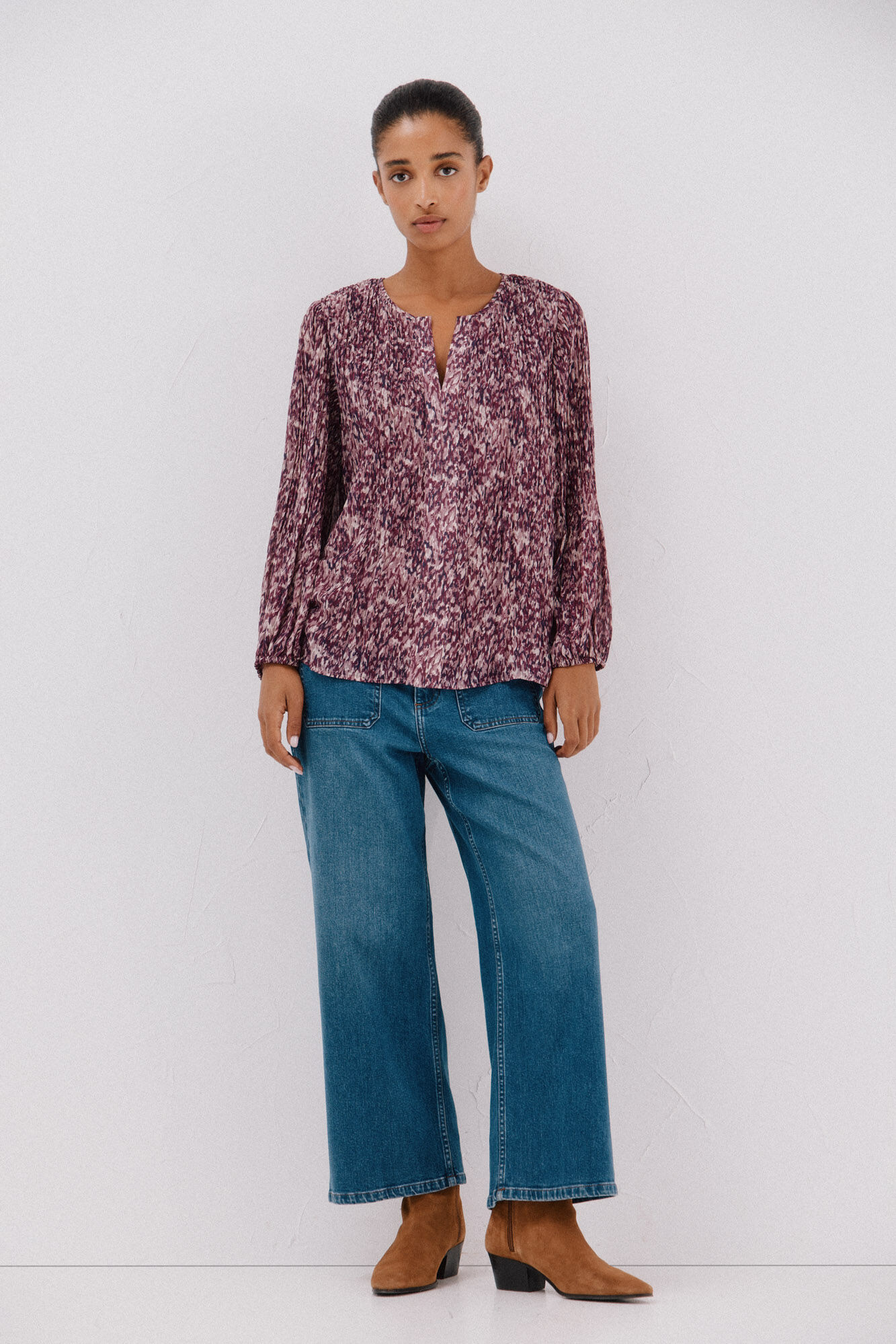 Cortefiel Blusa plissada contrastante