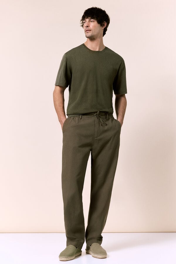 OOTO Pantal&oacute;n de lino-algod&oacute;n regular Kaki