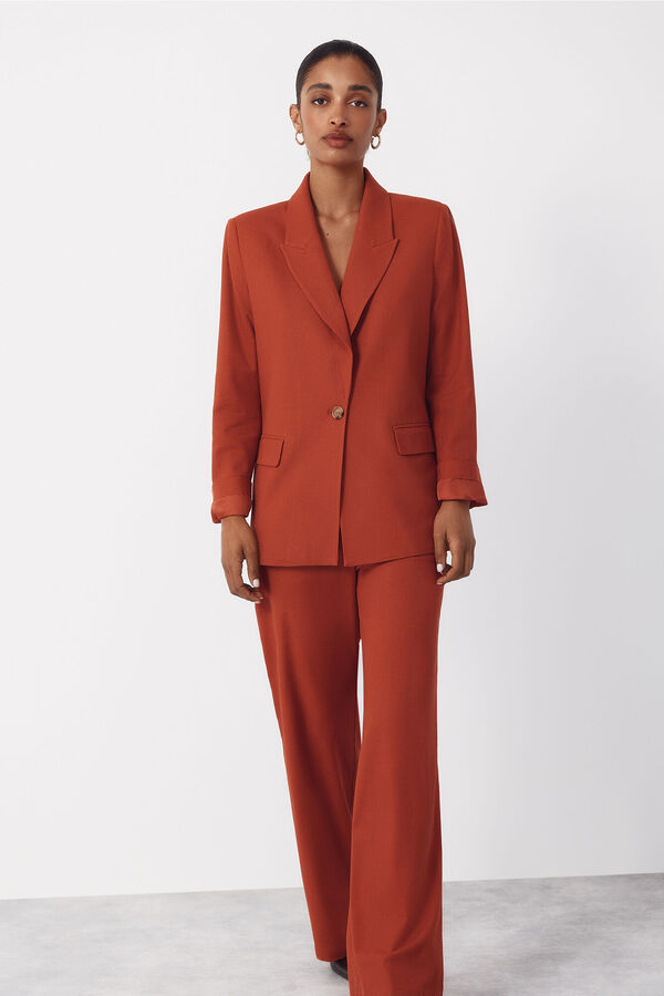 Cortefiel Pantal&oacute;n ancho con lino Naranja