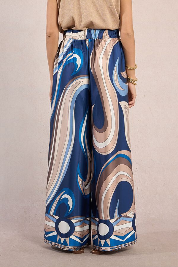 Molly Bracken Pantal&oacute;n de mujer largo ancho con estampado Azul marino