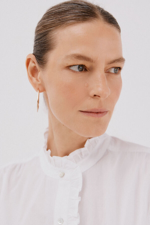 Cortefiel Blusa riscas com gola franzida Branco