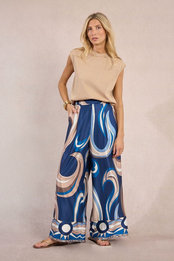 Molly Bracken Pantal&oacute;n de mujer largo ancho con estampado Azul marino