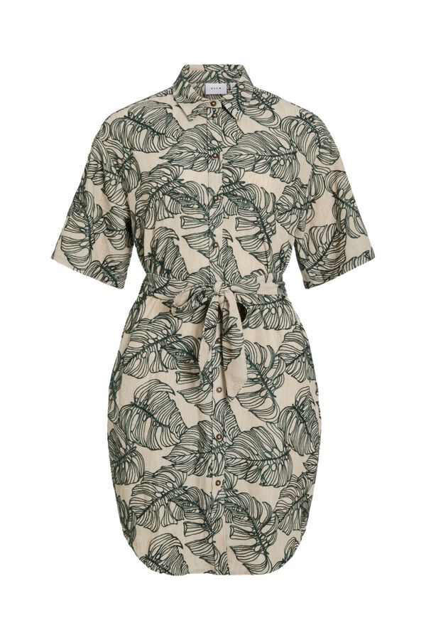 Vila Vestido camisero corto con bordados Beige