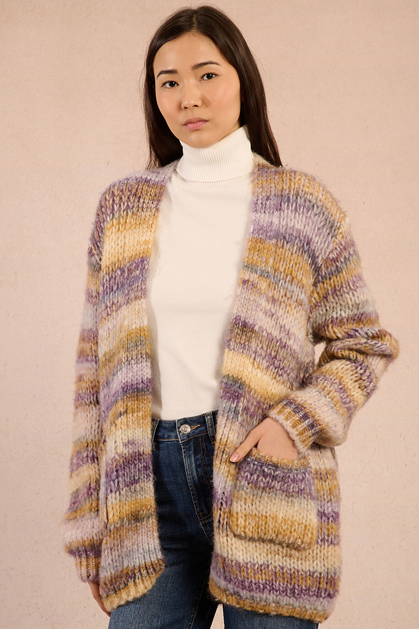 Molly Bracken C&aacute;rdigan de mujer de manga larga estampado rayas