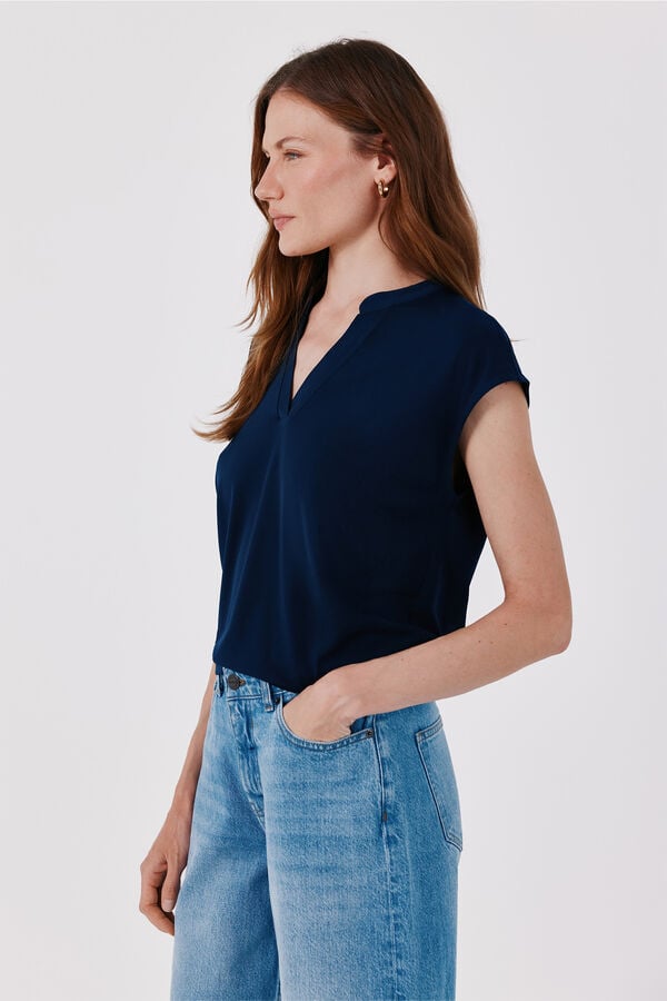 Cortefiel Basic stand-up collar T-shirt Blue
