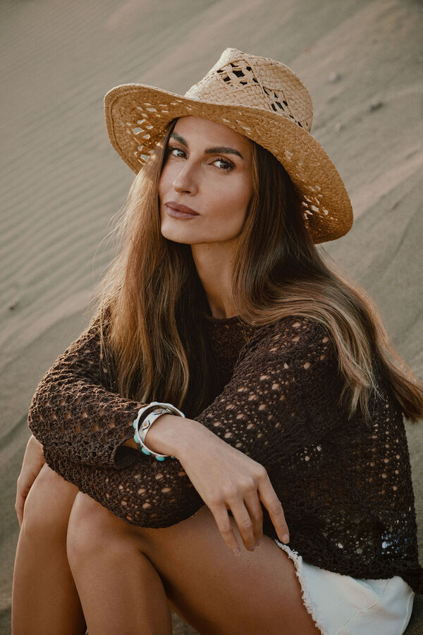Slowlove Jersey punto calado Marr&oacute;n oscuro