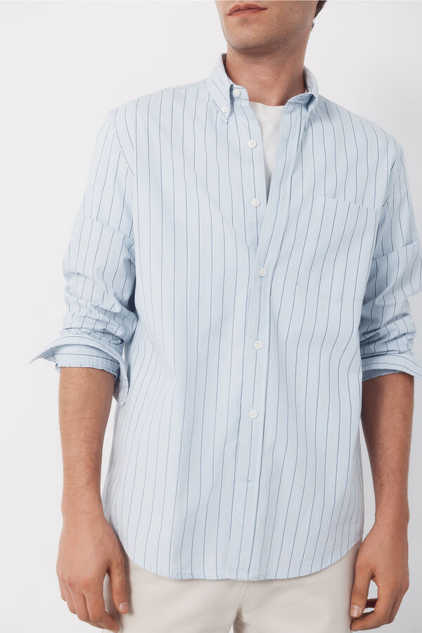 Cortefiel Striped poplin shirt Blue