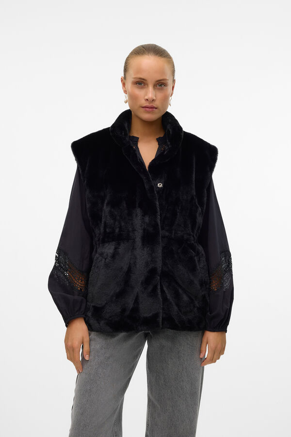 Vero Moda Chaleco de pelo cuello alto Negro