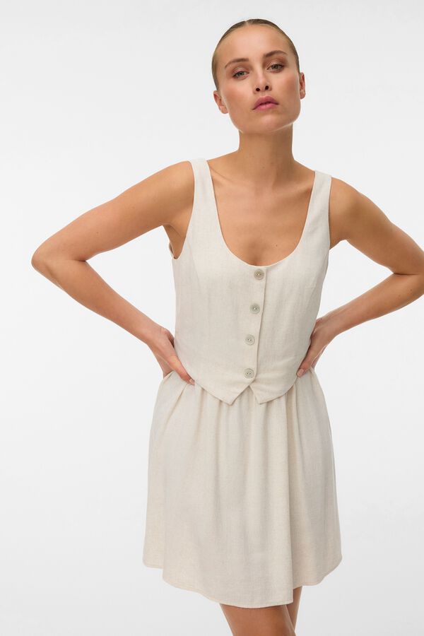 Vero Moda Vestido corto tejido lino Beige