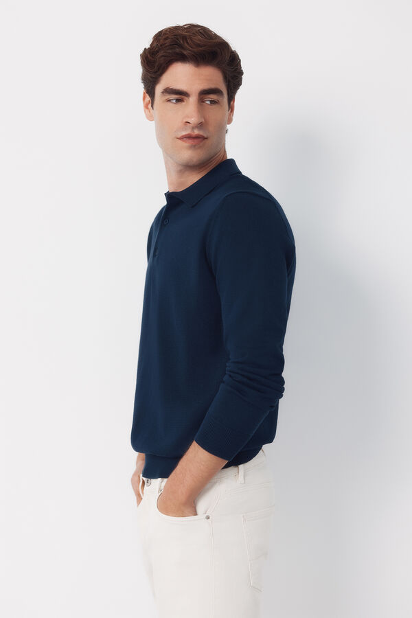 Cortefiel Long sleeve sleeve cotton polo shirt jersey Navy