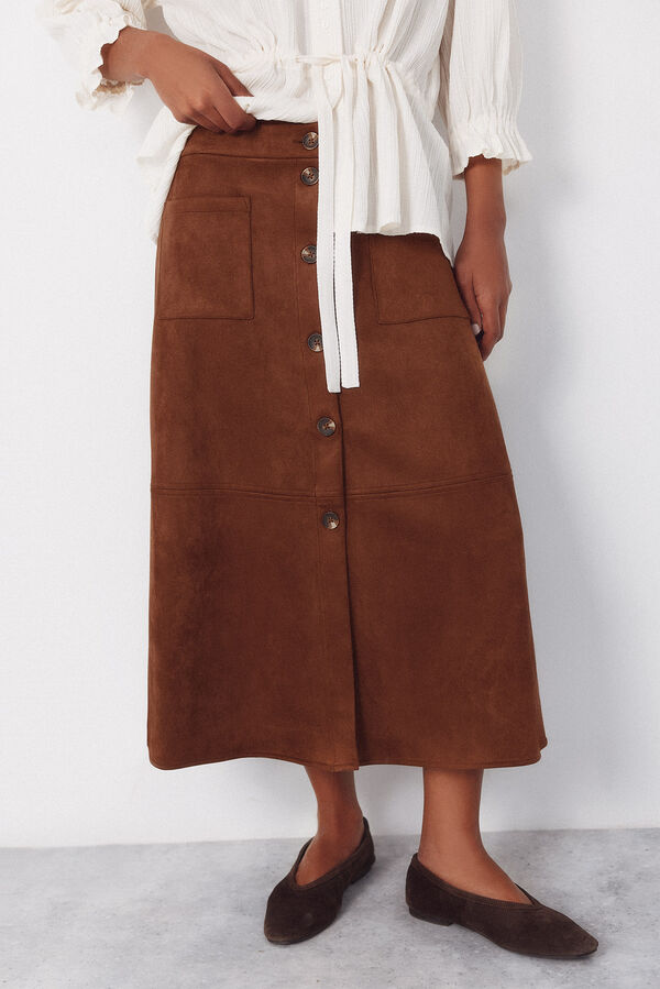 Cortefiel Falda vuelo de antelina Marr&oacute;n oscuro