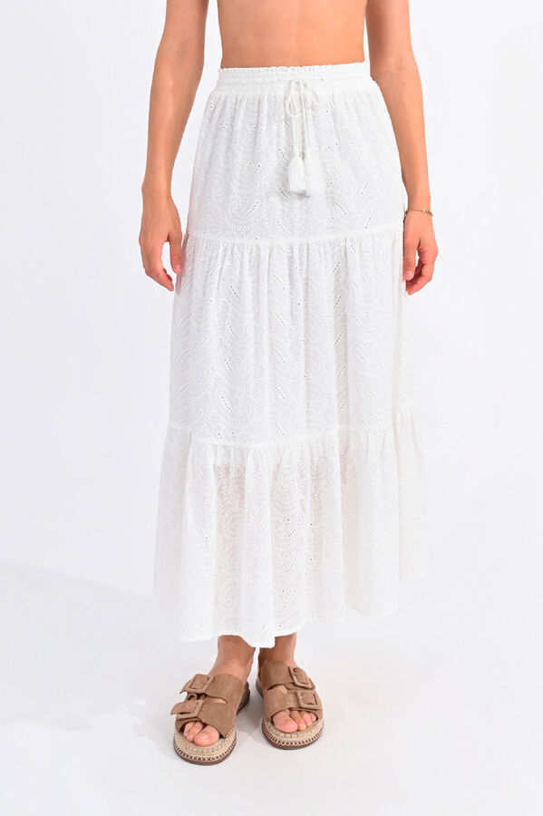 Molly Bracken Long skirt with ruffles in embroidered fabric White