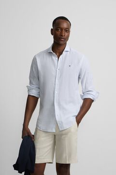 Silbon Camisa sport lino rayas Azul