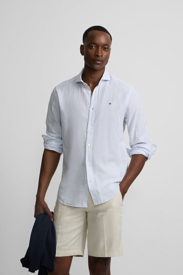 Silbon Camisa sport lino rayas Azul