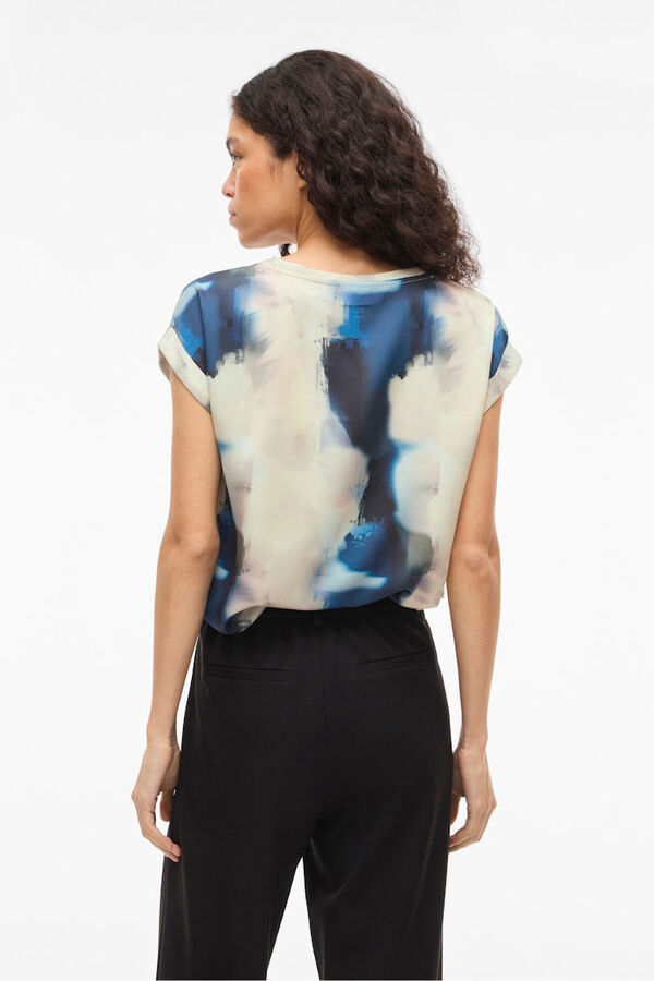 Vila Blusa manga corta satinada Estampado azul