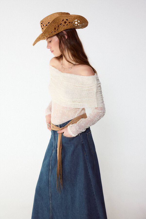 Slowlove Top decotado de lingerie Ecru