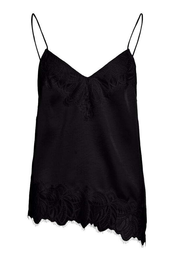 Vila Top lencero satinado con encaje Negro