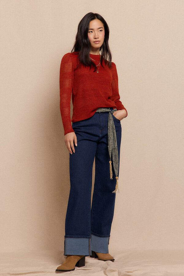 Slowlove Rustic structured long sleeve top Orange