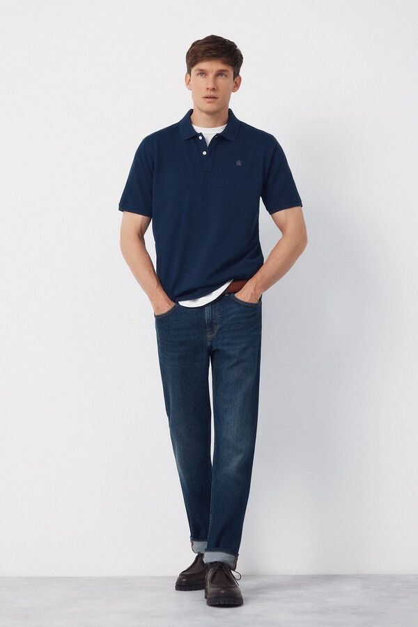 Cortefiel Basic piqu&eacute; polo shirt Blue