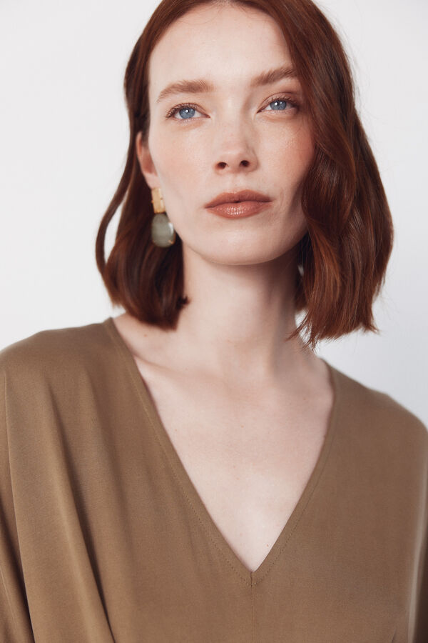 Cortefiel Vestido largo nudo Kaki