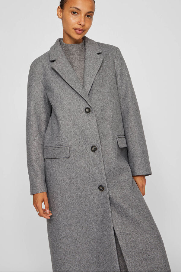 Vila Abrigo largo de pa&ntilde;o con solapas gris