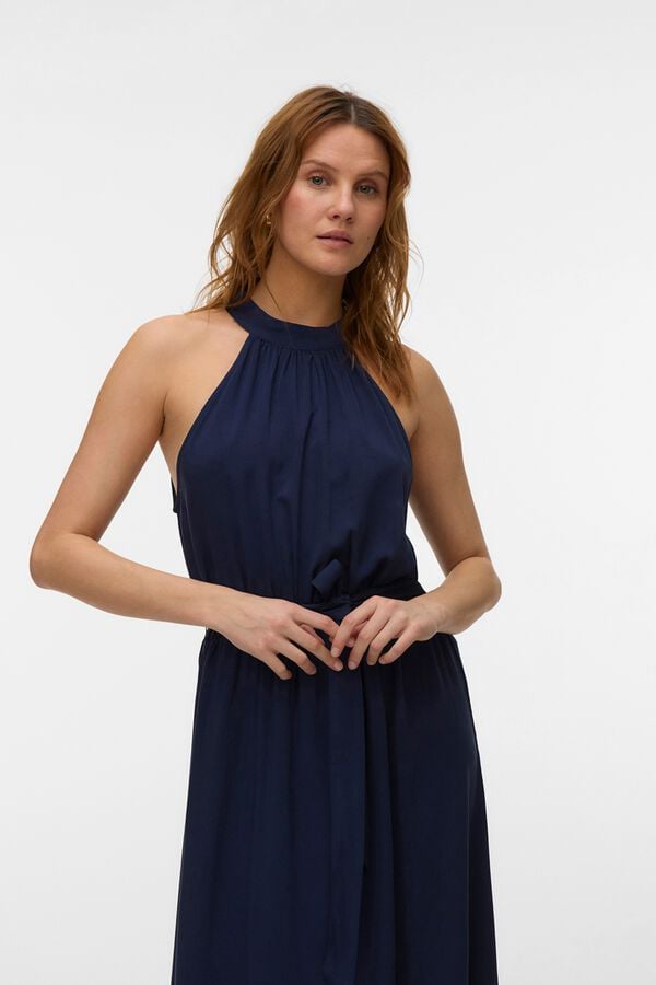 Vero Moda Vestido largo escote halter Azul marino