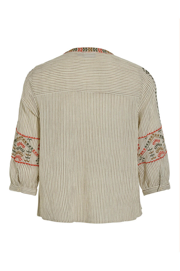 Vila Blusa de algod&oacute;n con bordados &eacute;tnicos Beige