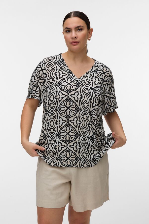 Vero Moda Curve Top de manga corta y cuello pico talla grande Gris