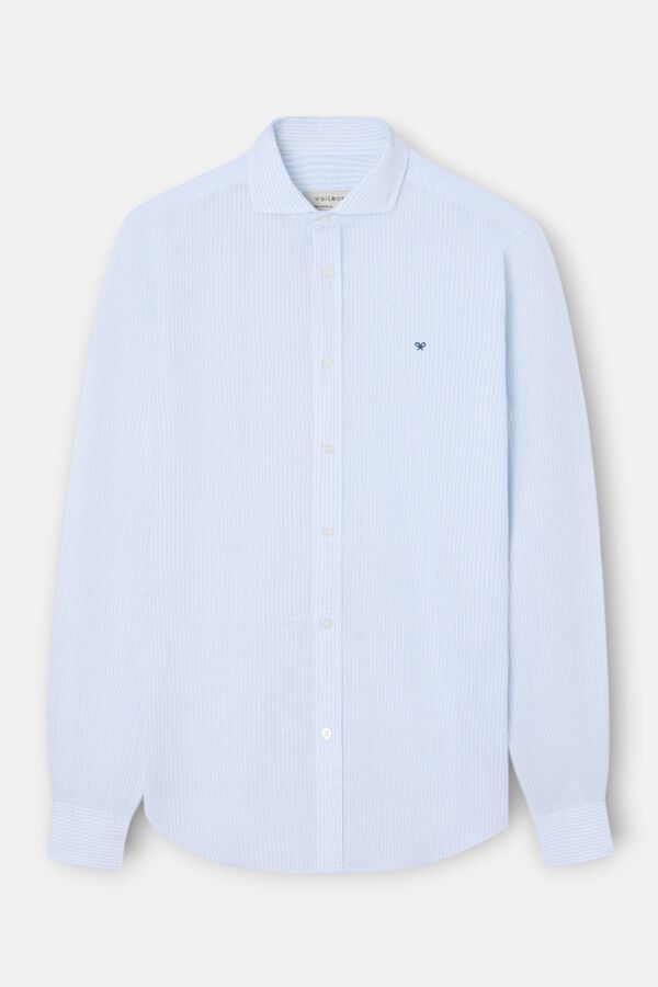 Silbon Camisa sport lino rayas Azul