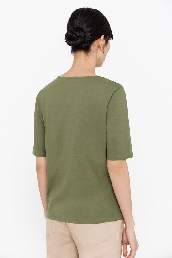 Cortefiel Camiseta bordada escote redondo Green