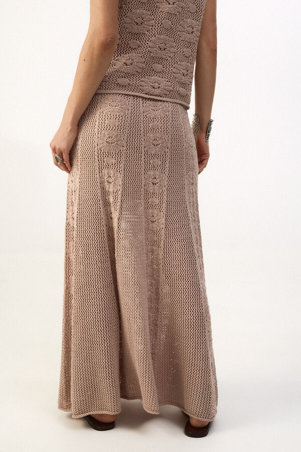 Slowlove Falda midi satinada con encaje Nude