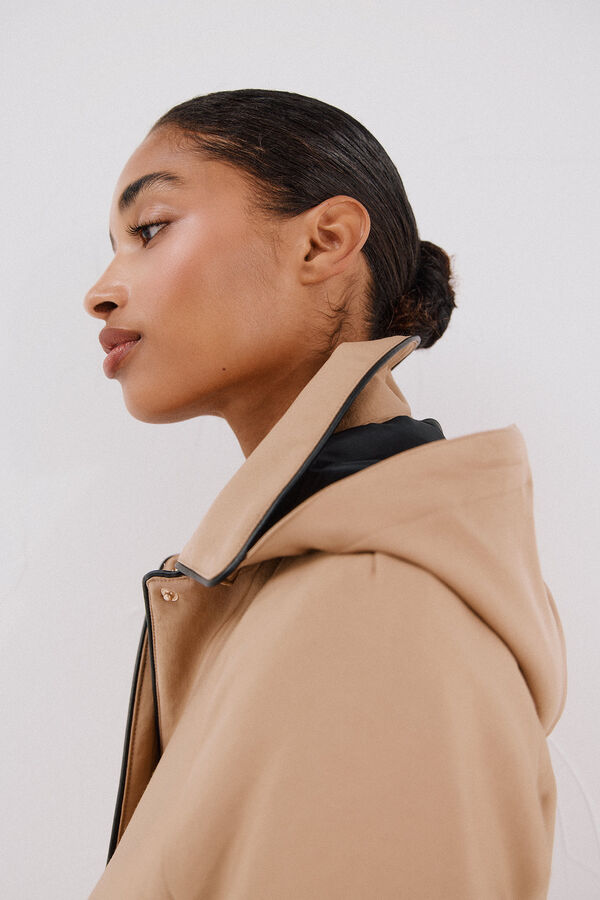 Cortefiel Gabardina satinada capucha desmontable Piedra